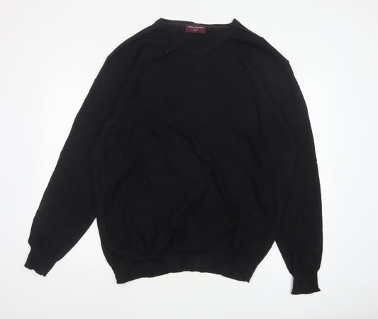 Brook Taverner Men’s Black 2XL Merino Wool Cotton V-Neck Jumper