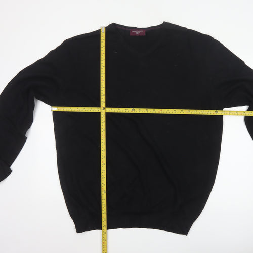 Brook Taverner Men’s Black 2XL Merino Wool Cotton V-Neck Jumper