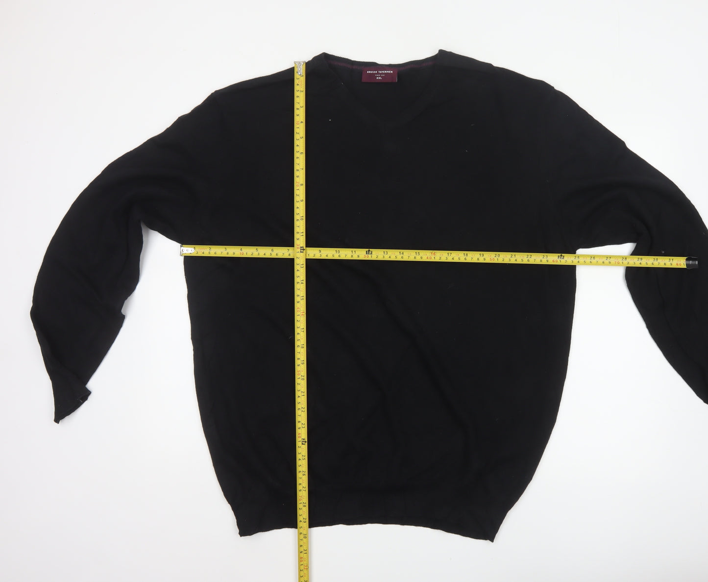 Brook Taverner Men’s Black 2XL Merino Wool Cotton V-Neck Jumper