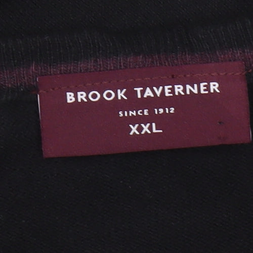 Brook Taverner Men’s Black 2XL Merino Wool Cotton V-Neck Jumper