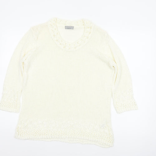 Per Una Women Ivory L Long Sleeve Knit Tunic Jumper Scoop Neck