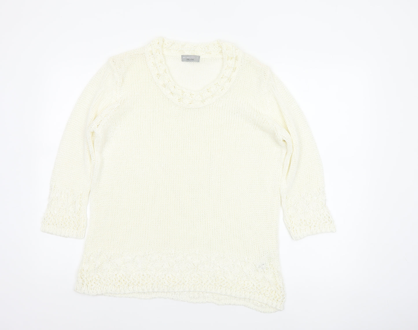 Per Una Women Ivory L Long Sleeve Knit Tunic Jumper Scoop Neck