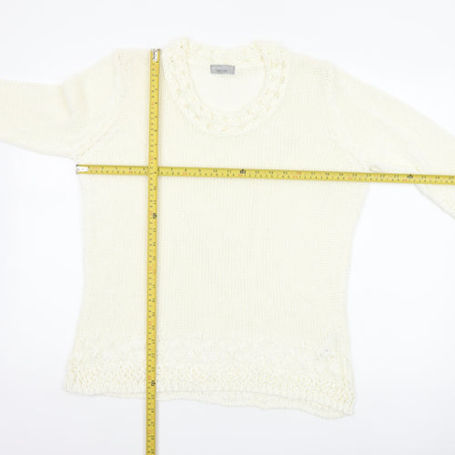 Per Una Women Ivory L Long Sleeve Knit Tunic Jumper Scoop Neck