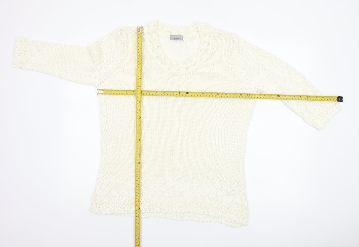 Per Una Women Ivory L Long Sleeve Knit Tunic Jumper Scoop Neck