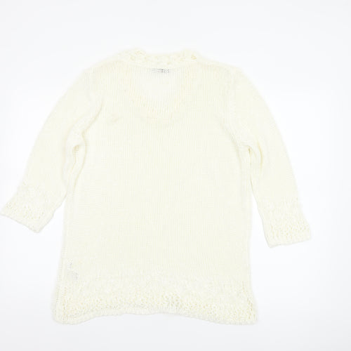 Per Una Women Ivory L Long Sleeve Knit Tunic Jumper Scoop Neck