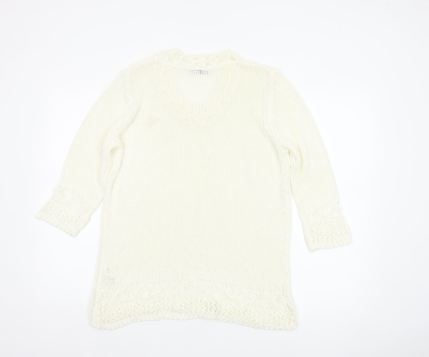 Per Una Women Ivory L Long Sleeve Knit Tunic Jumper Scoop Neck