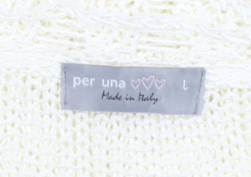 Per Una Women Ivory L Long Sleeve Knit Tunic Jumper Scoop Neck