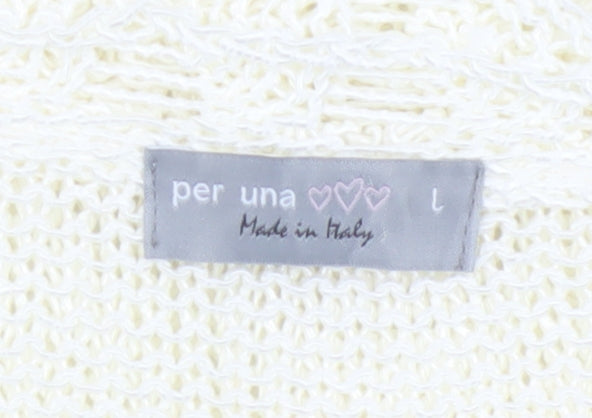 Per Una Women Ivory L Long Sleeve Knit Tunic Jumper Scoop Neck