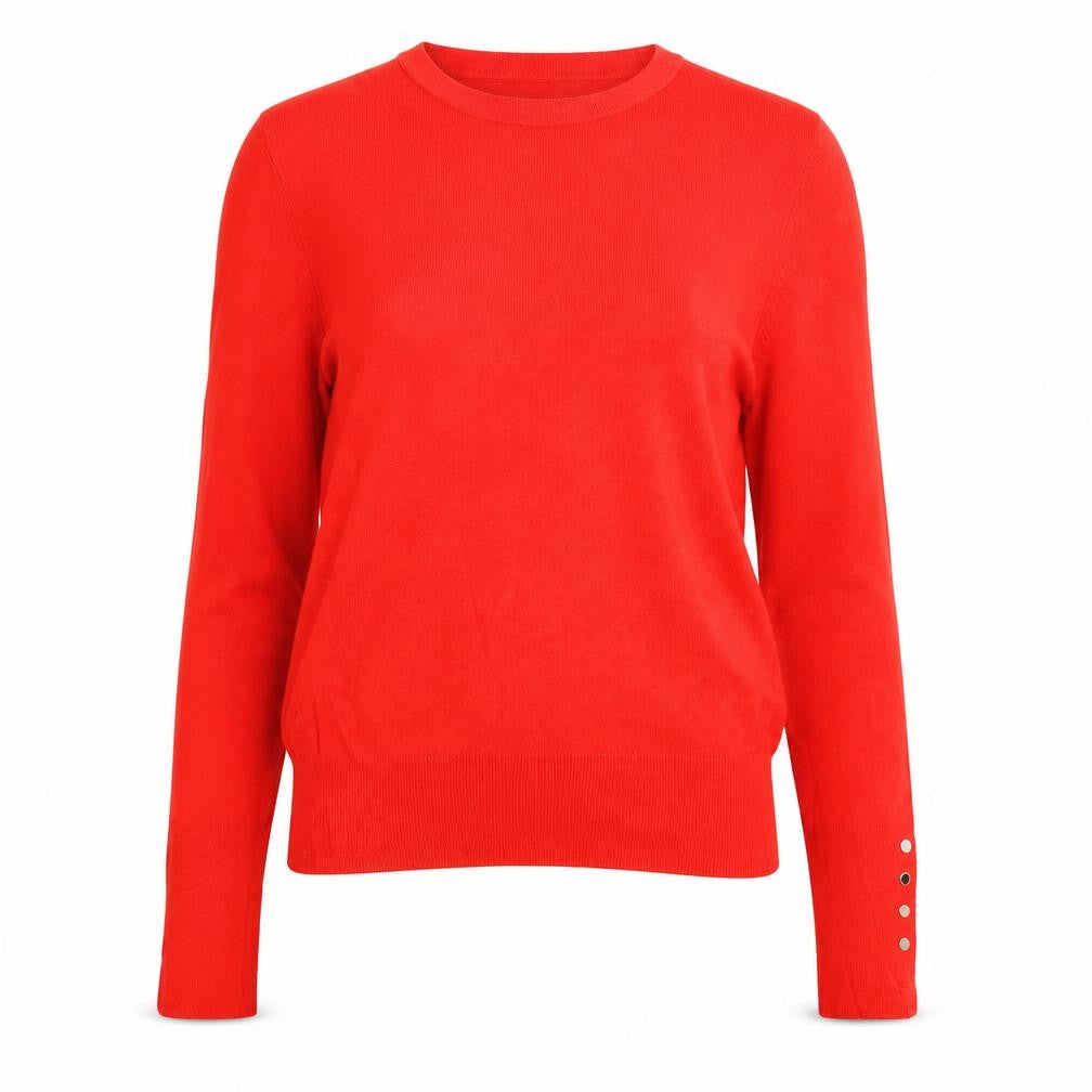 Front view of Zara Women Red UK 12 Round Neck Knit Pullover Button Cuff Jumper