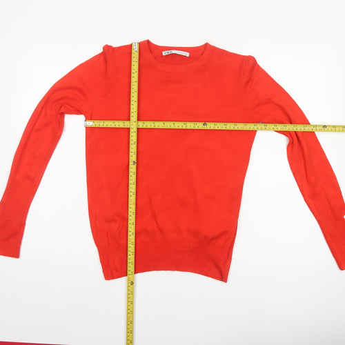Zara Women Red UK 12 Round Neck Knit Pullover Button Cuff Jumper