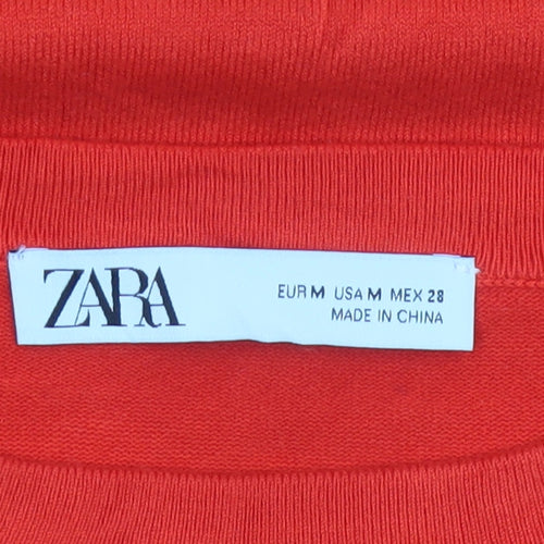 Zara Women Red UK 12 Round Neck Knit Pullover Button Cuff Jumper