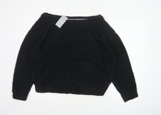 F&F Women Black M Fleece Jumper Pyjama Top Long Sleeve