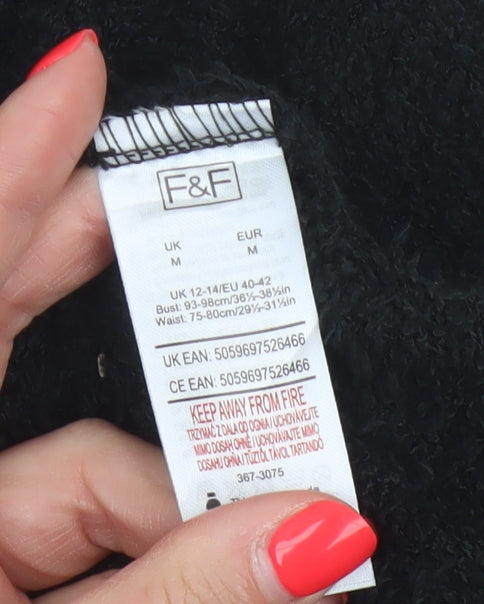 F&F Women Black M Fleece Jumper Pyjama Top Long Sleeve