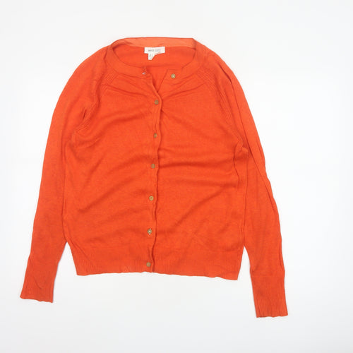 White Stuff Women Orange Cotton Cardigan UK 12 Button Raglan Long Sleeve
