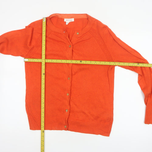 White Stuff Women Orange Cotton Cardigan UK 12 Button Raglan Long Sleeve