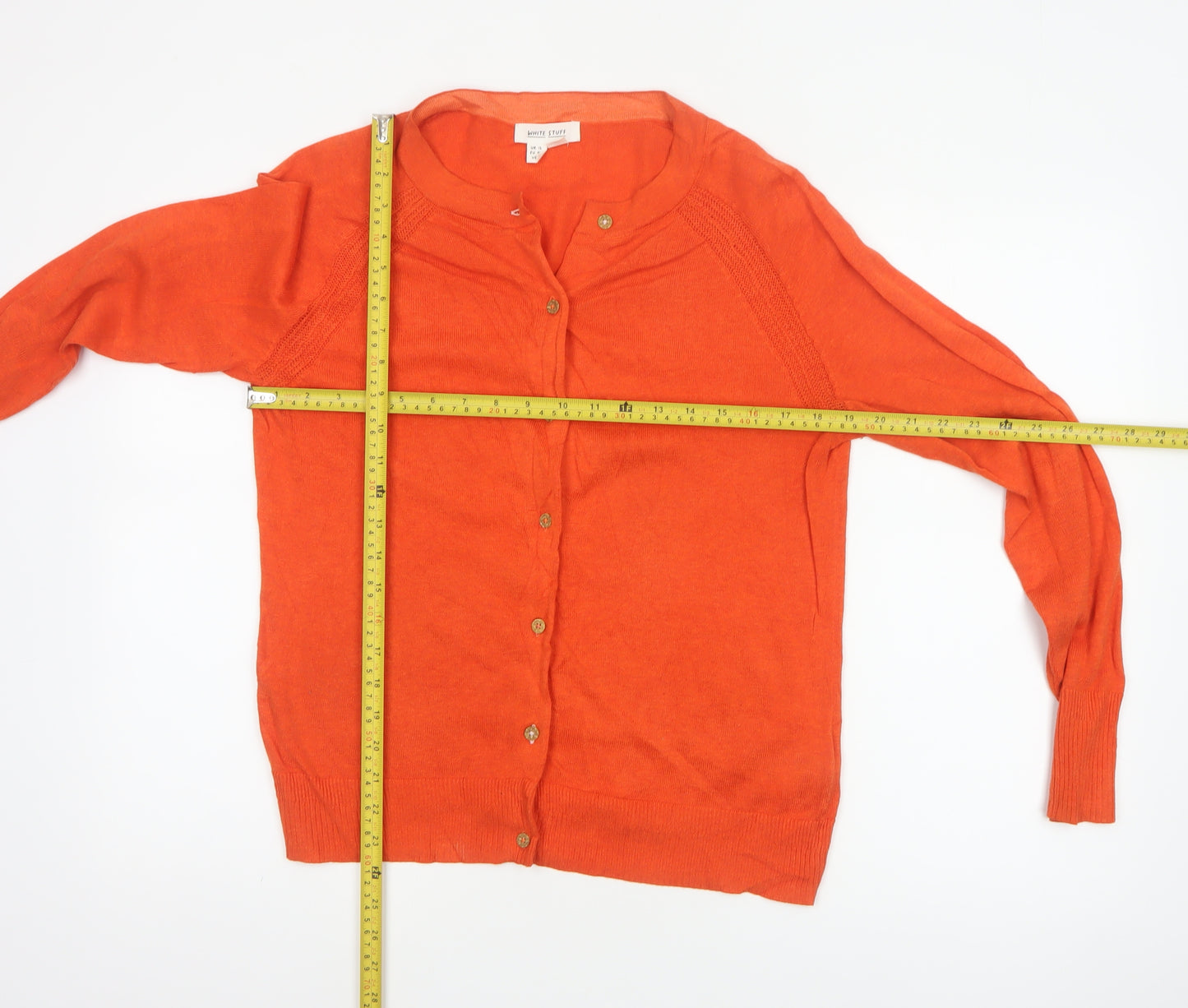 White Stuff Women Orange Cotton Cardigan UK 12 Button Raglan Long Sleeve