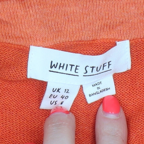 White Stuff Women Orange Cotton Cardigan UK 12 Button Raglan Long Sleeve