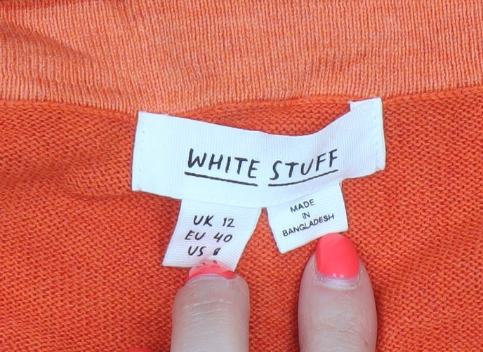 White Stuff Women Orange Cotton Cardigan UK 12 Button Raglan Long Sleeve