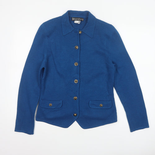 County Jersey Women’s Blue UK 10 Collared Button Knit Cardigan Pockets