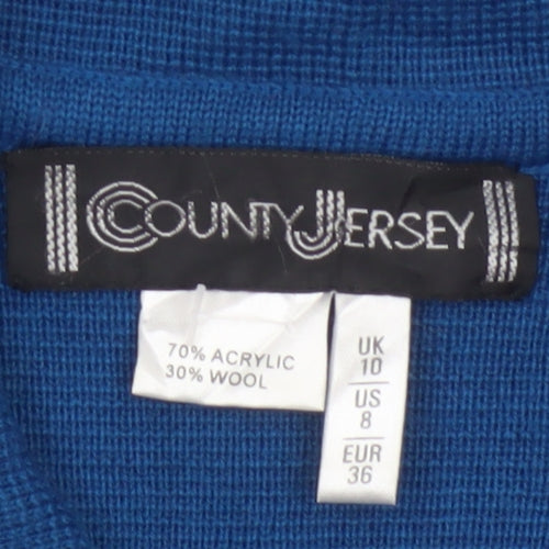 County Jersey Women’s Blue UK 10 Collared Button Knit Cardigan Pockets