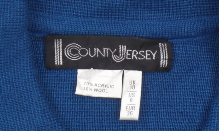 County Jersey Women’s Blue UK 10 Collared Button Knit Cardigan Pockets