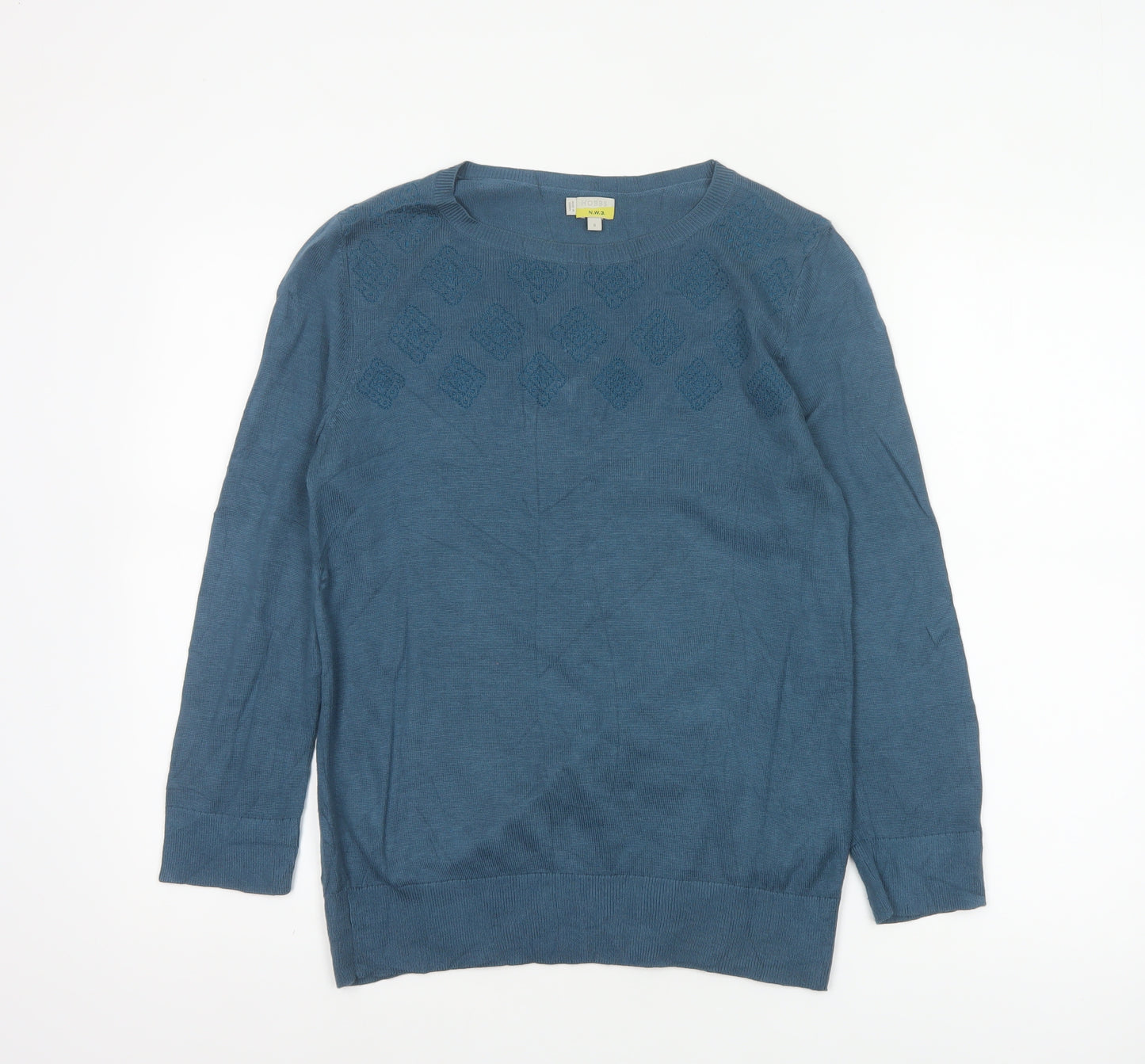 Hobbs NW3 Women’s Blue S Modal Cotton Argyle Knit Crew Neck Jumper