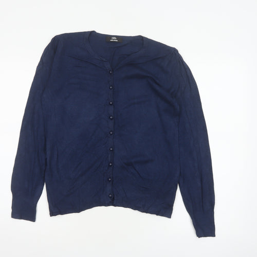 Marks & Spencer Women Blue UK 12 V-Neck Button Cardigan