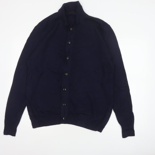 Jaeger Men’s Blue Merino Wool Collared Button Cardigan Large