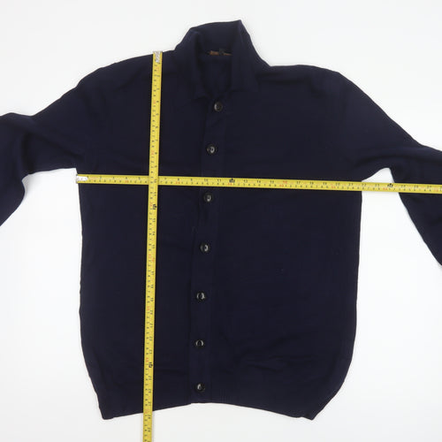 Jaeger Men’s Blue Merino Wool Collared Button Cardigan Large