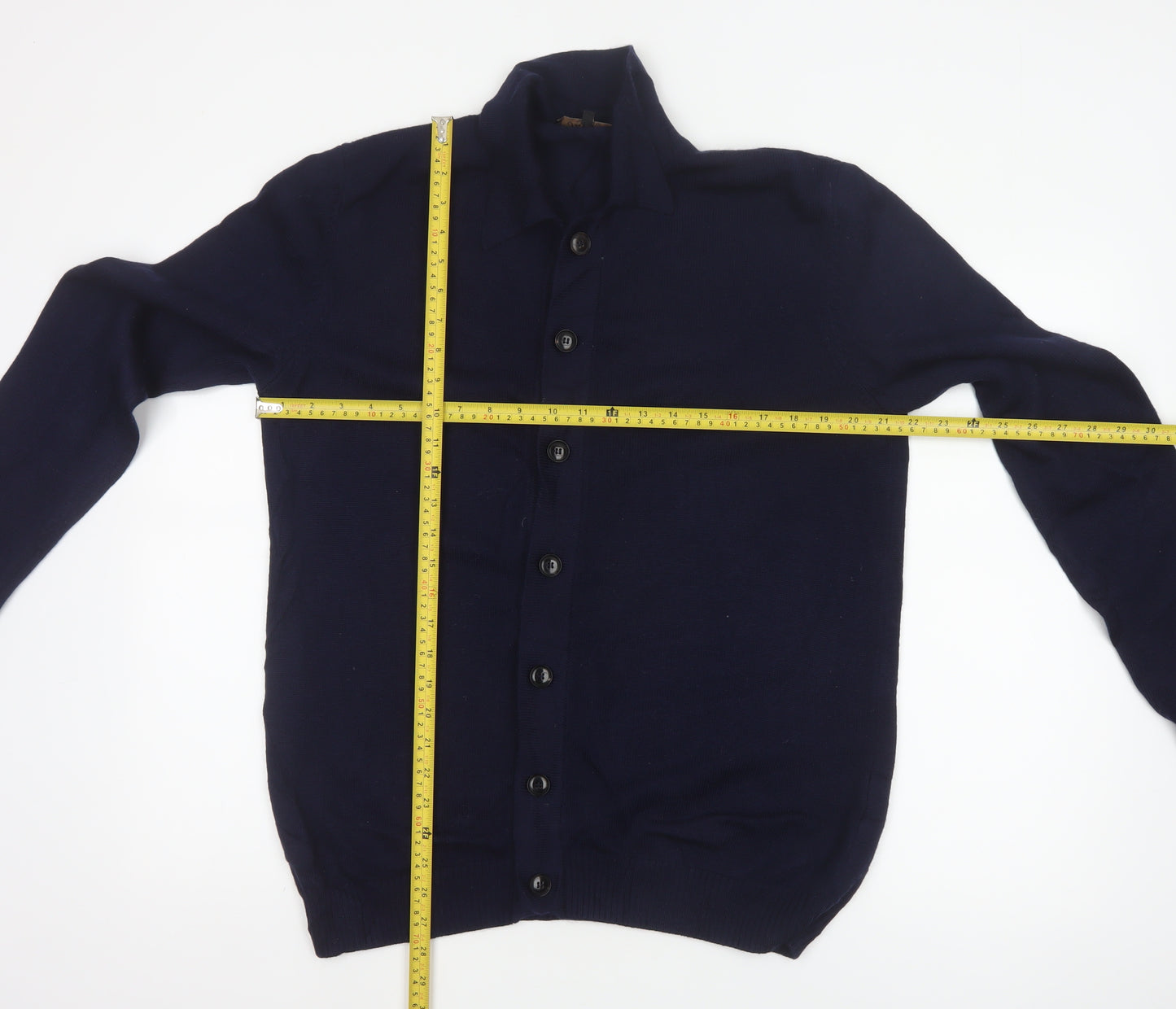 Jaeger Men’s Blue Merino Wool Collared Button Cardigan Large