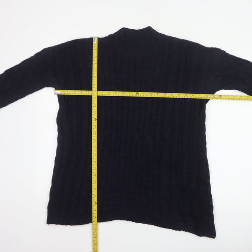 Zara Knit Women Blue M Cable Knit High Neck Alpaca Wool Blend Jumper