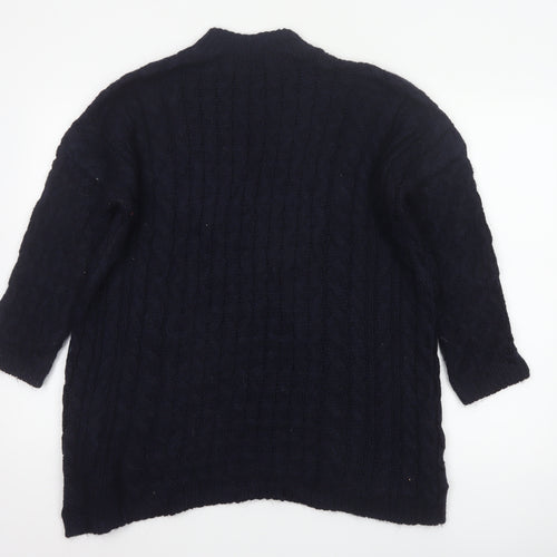 Zara Knit Women Blue M Cable Knit High Neck Alpaca Wool Blend Jumper