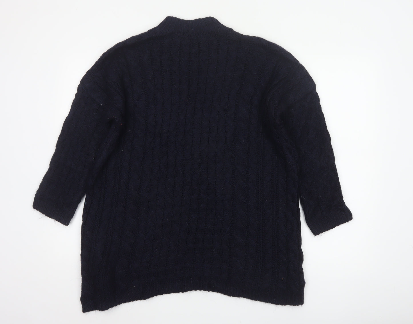 Zara Knit Women Blue M Cable Knit High Neck Alpaca Wool Blend Jumper