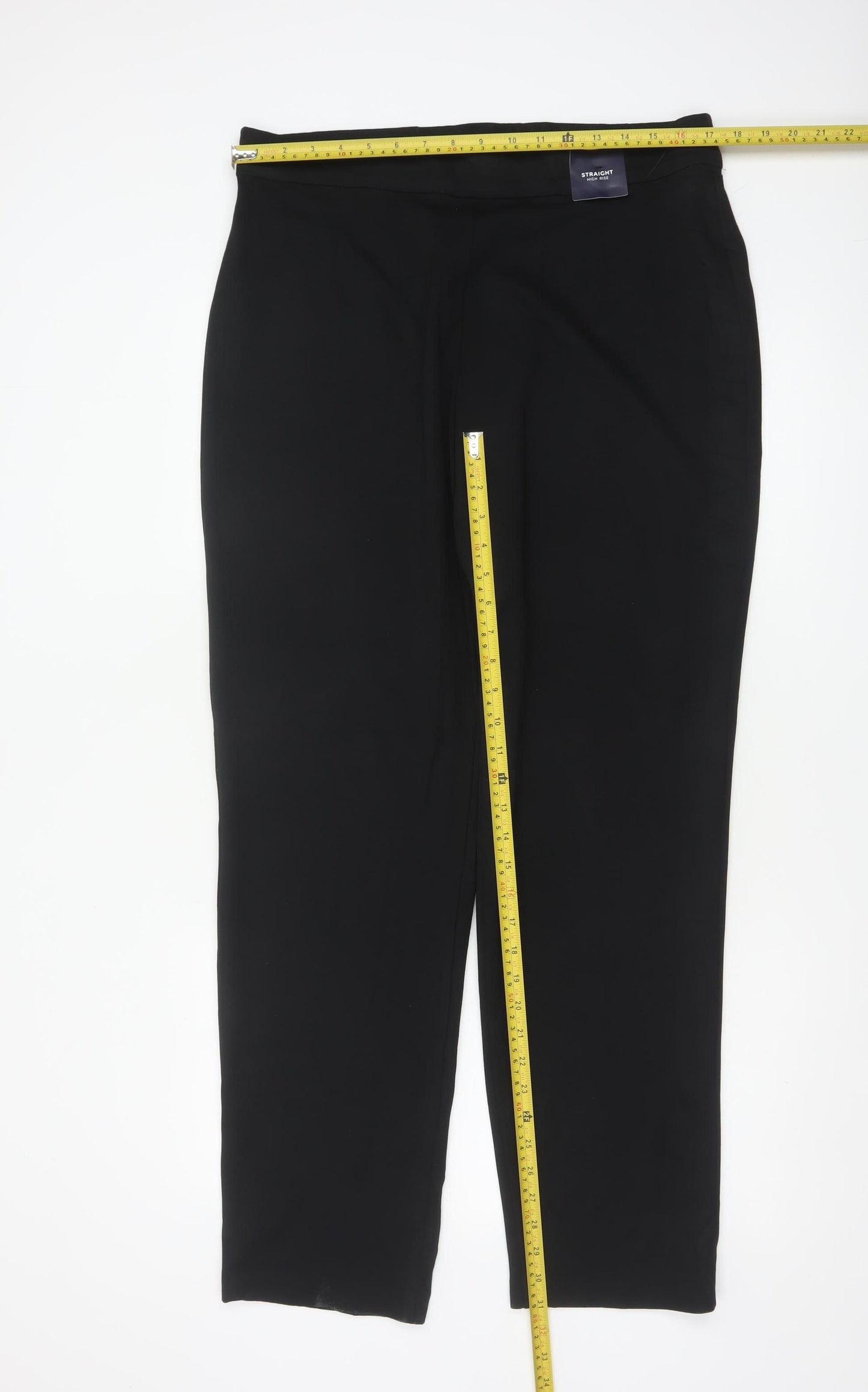 M&S Women Black UK 16 Regular High Rise Straight Leg Trousers