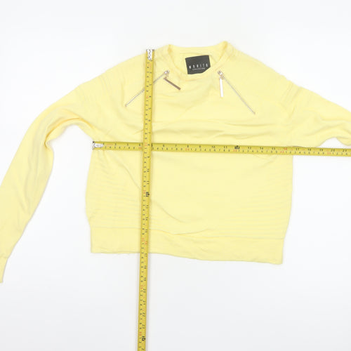Mohito Women Yellow XS Zip Detail Crew Neck Knit Jumper