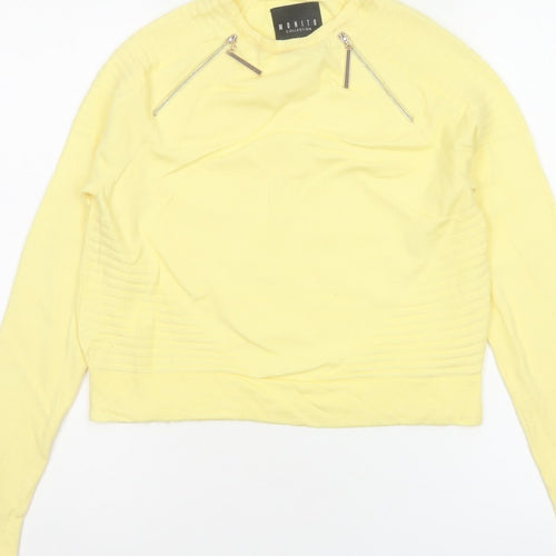 Mohito Women Yellow XS Zip Detail Crew Neck Knit Jumper
