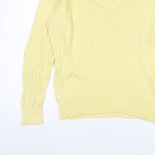 ROBRIGU Women’s Yellow Cable Knit V-Neck Pullover Jumper UK 16