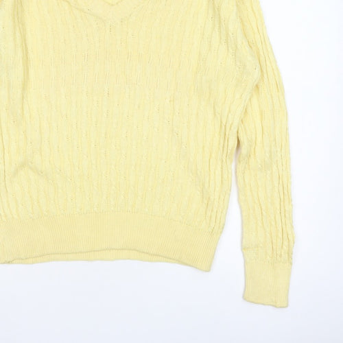 ROBRIGU Women’s Yellow Cable Knit V-Neck Pullover Jumper UK 16