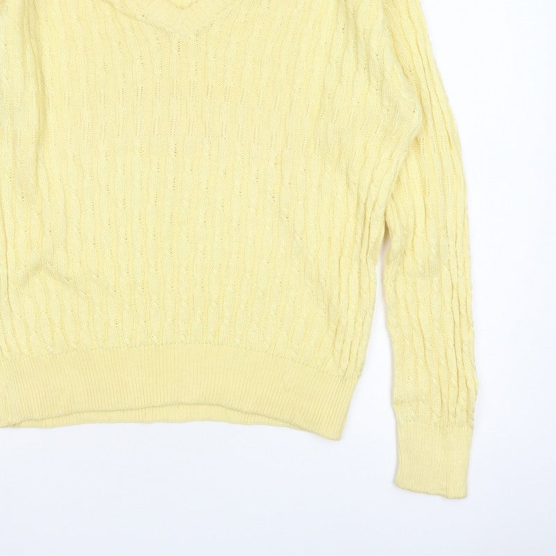 ROBRIGU Women’s Yellow Cable Knit V-Neck Pullover Jumper UK 16