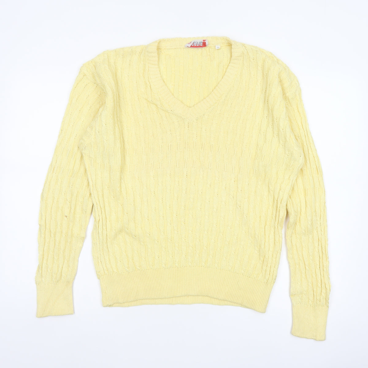 ROBRIGU Women’s Yellow Cable Knit V-Neck Pullover Jumper UK 16