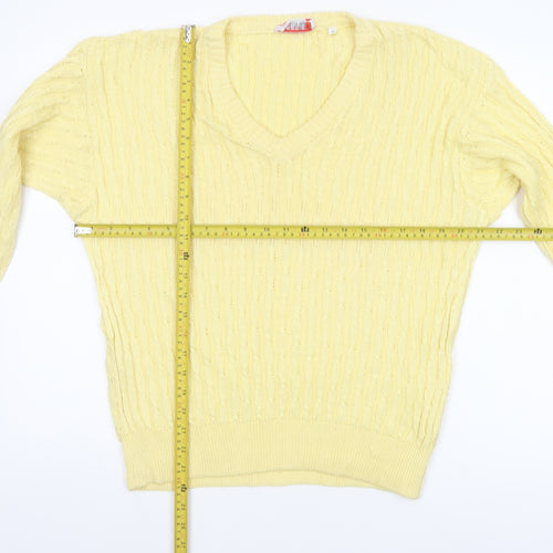 ROBRIGU Women’s Yellow Cable Knit V-Neck Pullover Jumper UK 16