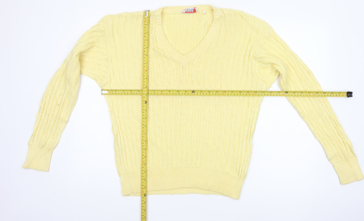 ROBRIGU Women’s Yellow Cable Knit V-Neck Pullover Jumper UK 16