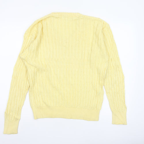 ROBRIGU Women’s Yellow Cable Knit V-Neck Pullover Jumper UK 16