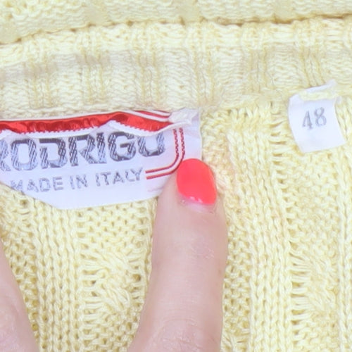 ROBRIGU Women’s Yellow Cable Knit V-Neck Pullover Jumper UK 16