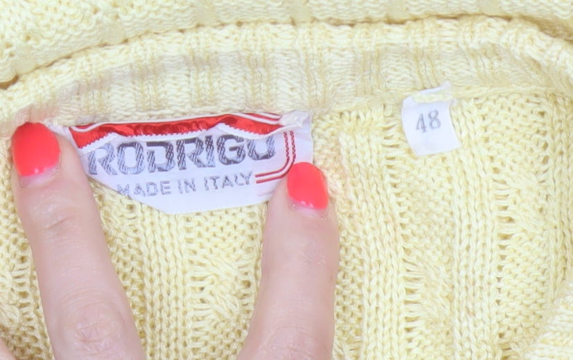 ROBRIGU Women’s Yellow Cable Knit V-Neck Pullover Jumper UK 16
