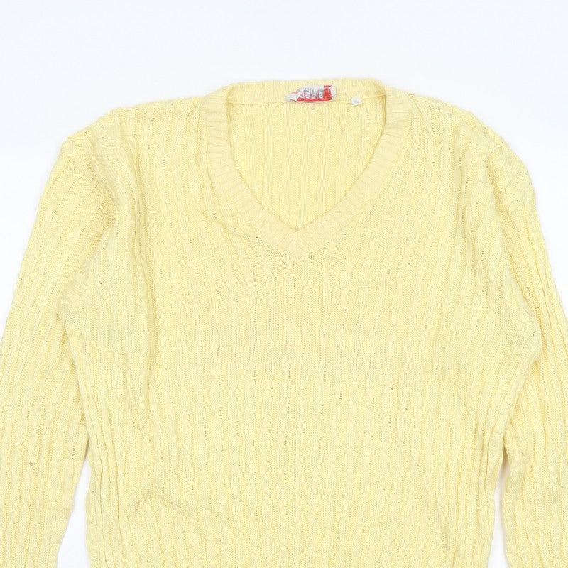 ROBRIGU Women’s Yellow Cable Knit V-Neck Pullover Jumper UK 16