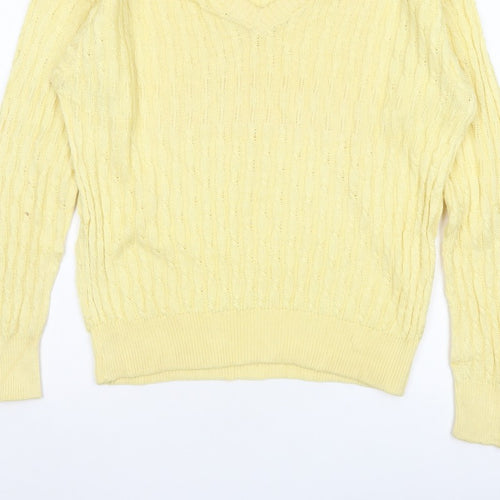 ROBRIGU Women’s Yellow Cable Knit V-Neck Pullover Jumper UK 16