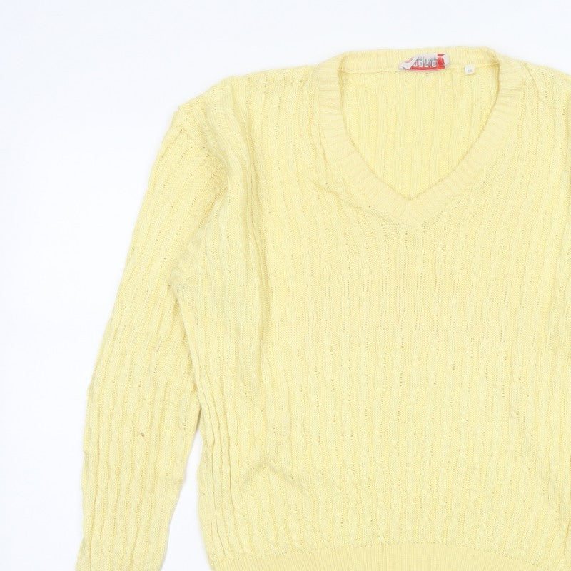 ROBRIGU Women’s Yellow Cable Knit V-Neck Pullover Jumper UK 16