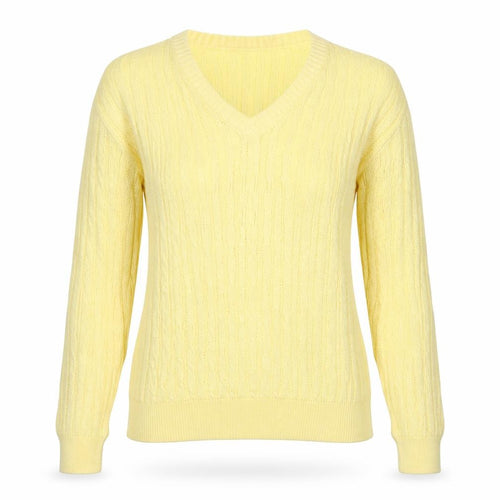 ROBRIGU Women’s Yellow Cable Knit V-Neck Pullover Jumper UK 16