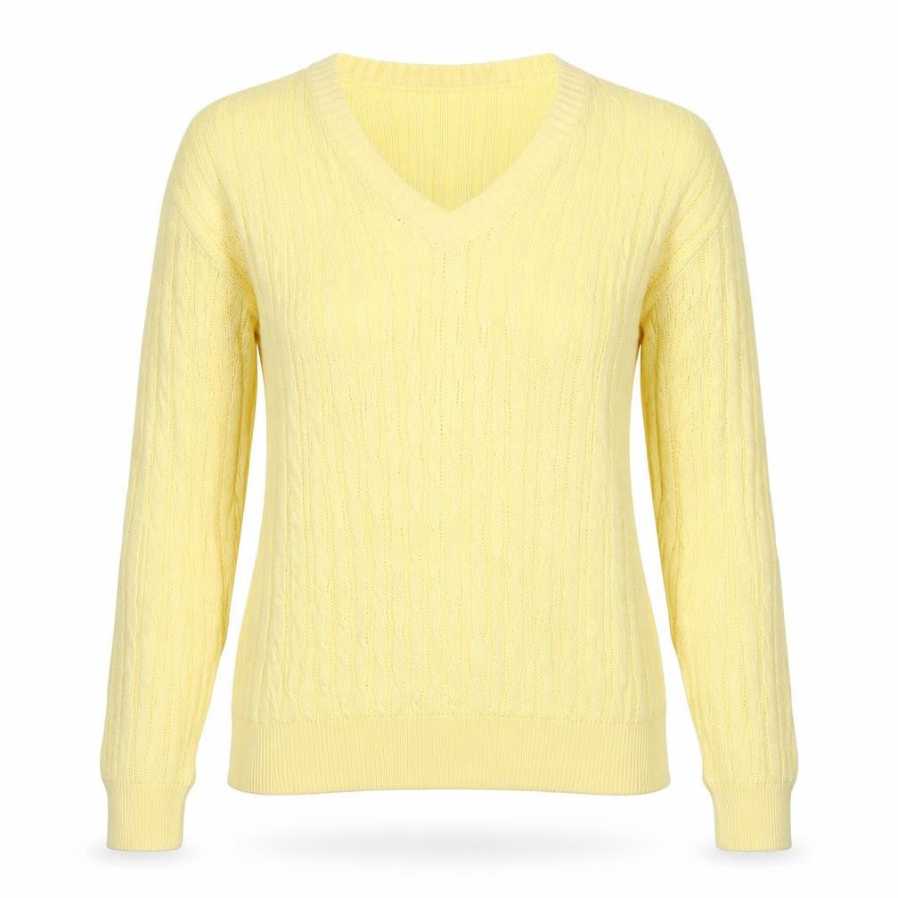 ROBRIGU Women’s Yellow Cable Knit V-Neck Pullover Jumper UK 16